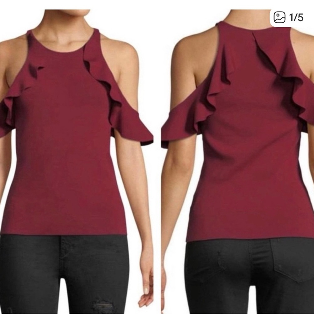 Chic Maroon Ruffle Cold Shoulder Blouse